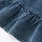 Girls Denim Ruffle Trim A-Line Dress