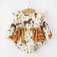 Western Horse Girls Romper Bow Ruffle Long Sleeve