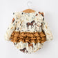 Western Horse Girls Romper Bow Ruffle Long Sleeve