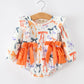 Halloween Bow Print Girls Romper Ruffle Bow Long Sleeve