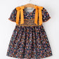 Fall Orange Bow Smocked Floral Girl Dress