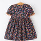 Fall Orange Bow Smocked Floral Girl Dress