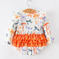 Halloween Bow Print Girls Romper Ruffle Bow Long Sleeve
