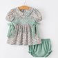 Sage Green Floral Smocked Girl Bloomer Set
