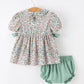 Sage Green Floral Smocked Girl Bloomer Set