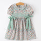 Sage Green Bow Floral Smocked Girl Dress