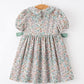 Sage Green Bow Floral Smocked Girl Dress