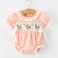 Western Horse Embroidery Girls Romper Lace Petals Collar Puff Sleeve