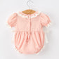 Western Horse Embroidery Girls Romper Lace Petals Collar Puff Sleeve