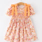 Peach Bow Smocked Floral Girl Dress
