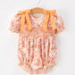Peach Bow Smocked Floral Baby Bubble