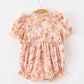 Peach Bow Smocked Floral Baby Bubble