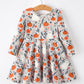 Halloween Pumpkin Ghost Girls Dress Long Sleeve Twirl Dress