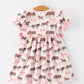 Western Horse Smocked Girls Dress Bow Ruffle Short Sleeve
