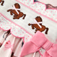 Western Horse Smocked Girls Dress Bow Ruffle Short Sleeve