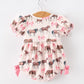 Western Horse Smocked Girls Romper Bow Ruffle Short Sleeve