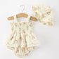 Muslin Summer Floral Print Smocked Baby Girl Romper Set Hat