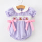 Thanksgiving Turkey Smocked Plaid Bow Girls Bubble Romper