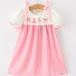Fall Pink Ballet Embroidery Bow Polka Dot Dress