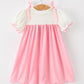 Fall Pink Ballet Embroidery Bow Polka Dot Dress
