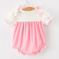 Fall Pink Ballet Embroidery Bow Bubble Romper