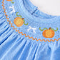 Blue Fall Thanksgiving&Halloween Pumpkin Smock Embroidery Lace Baby Girl Dress