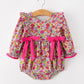 Hot Pink Bow Floral Girl Bubble Romper