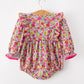 Hot Pink Bow Floral Girl Bubble Romper