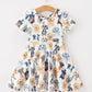 Dog Print Girls Short Sleeve Twirl Dress