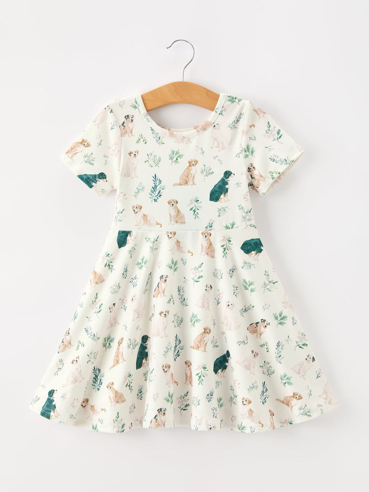 Puppy Floral Twirl Girls Dress