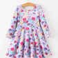 Fall Watercolor Floral Print Girls Ruffle Hem Twirl Dress