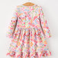 Fall Butterfly Floral Print Girls Ruffle Hem Twirl Dress