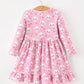 Fall Cat Print Girls Ruffle Hem Twirl Dress