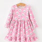 Fall Cat Print Girls Ruffle Hem Twirl Dress