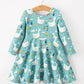 Fall Goose Print Girls Long Sleeve Twirl Dress