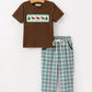 Plaid Moose Smocked Boys Short Sleeve Pant Set
