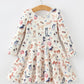 Fall Dog Print Girls Long Sleeve Twirl Dress