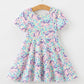 Unicorn Floral Print Girls Short Sleeve Twirl Dress