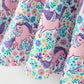 Unicorn Floral Print Girls Short Sleeve Twirl Dress