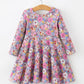 Fall Vintage Floral Print Girls Long Sleeve Twirl Dress
