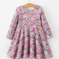 Fall Vintage Floral Print Girls Long Sleeve Twirl Dress