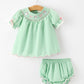 Christmas Mint Green Smocked Santa Baby Girl Bloomer Set