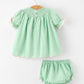 Christmas Mint Green Smocked Santa Baby Girl Bloomer Set
