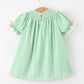 Christmas Mint Green Smocked Santa Girls Puff Sleeve Dress