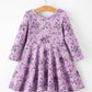 Fall Lavender Floral Print Girls Long Sleeve Twirl Dress
