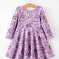 Fall Lavender Floral Print Girls Long Sleeve Twirl Dress