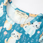 Fall Cat Print Girls Long Sleeve Ruffle Hem Dress