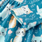 Fall Cat Print Girls Long Sleeve Ruffle Hem Dress