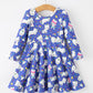 Fall Ghost Cat Print Girls Long Sleeve Twirl Dress