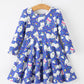 Fall Ghost Cat Print Girls Long Sleeve Twirl Dress